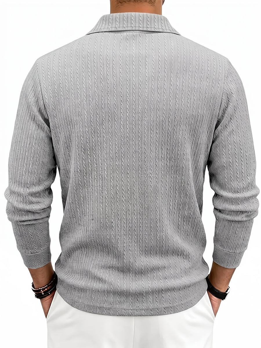 New Autumn Winter Men'S Fashion Casual Outdoor Jacquard Lapel Button-Up Long Sleeve Henley Shirt, Boyfriend Birthday Gift - Light Grey