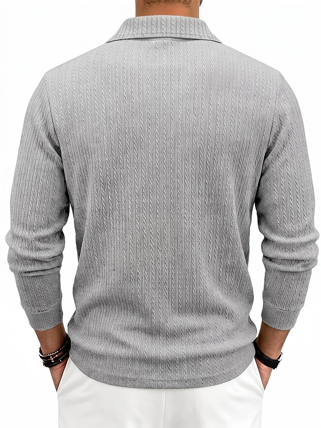 New Autumn Winter Men'S Fashion Casual Outdoor Jacquard Lapel Button-Up Long Sleeve Henley Shirt, Boyfriend Birthday Gift - Light Grey