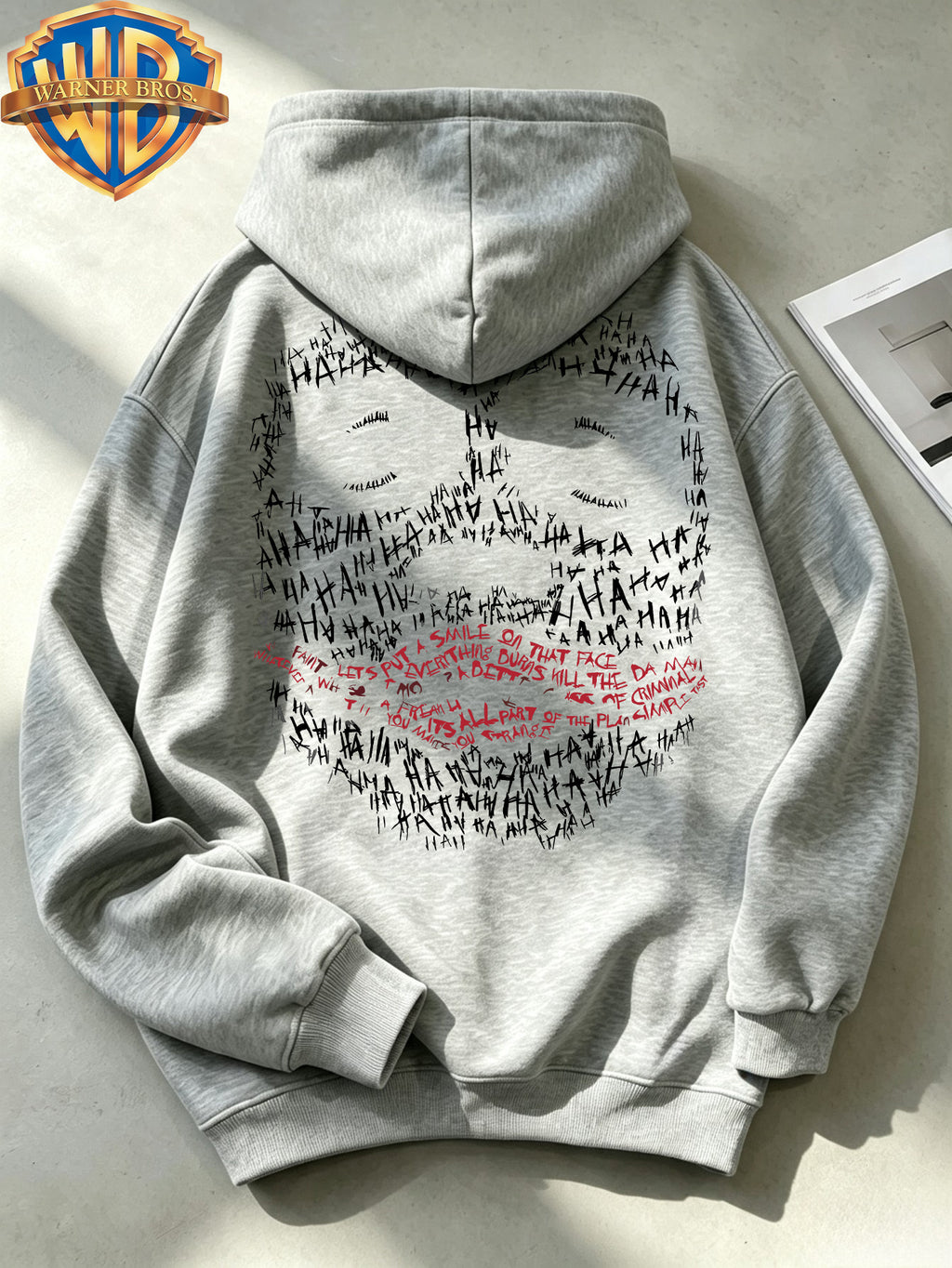 Joker HAHA Text Surround Graffiti Print Trendy Cool Casual All-Match Sports Drawstring Pocket Hooded Men'S Sweatshirt, Men'S Autumn Winter Cute Casual Style - Light Grey