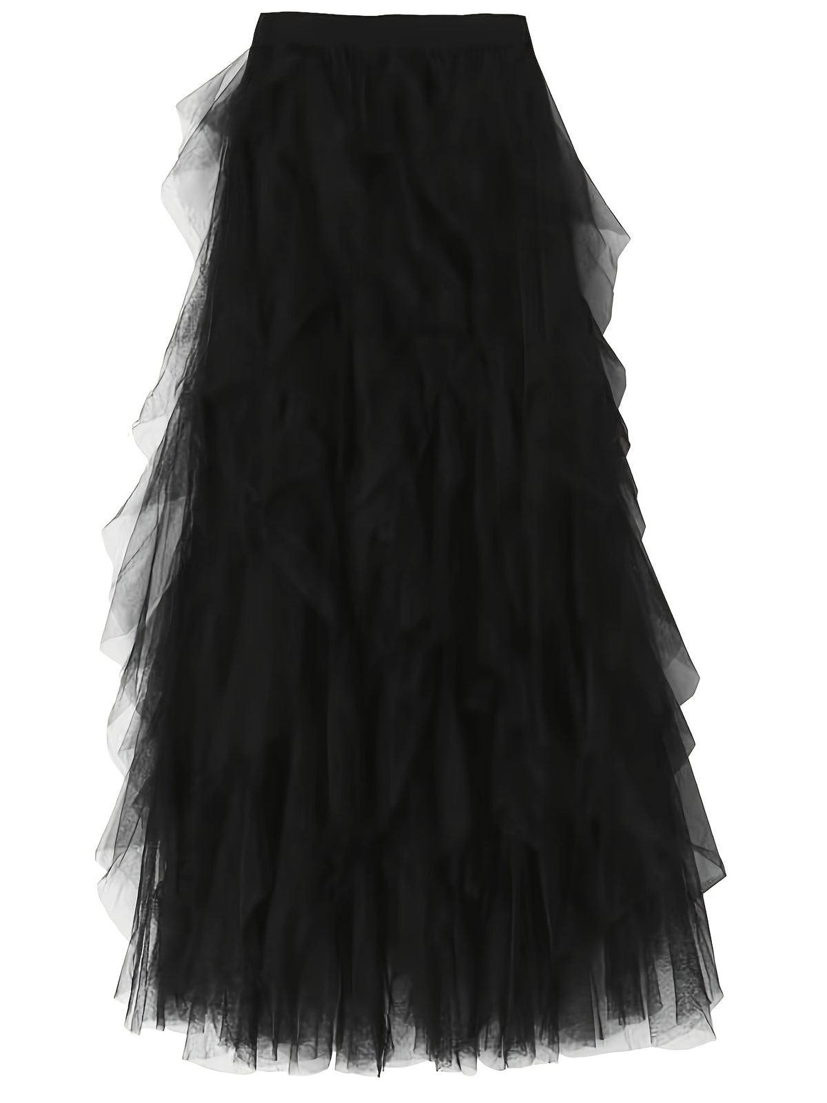 Classic Mesh Irregular Fairy Dress - Black