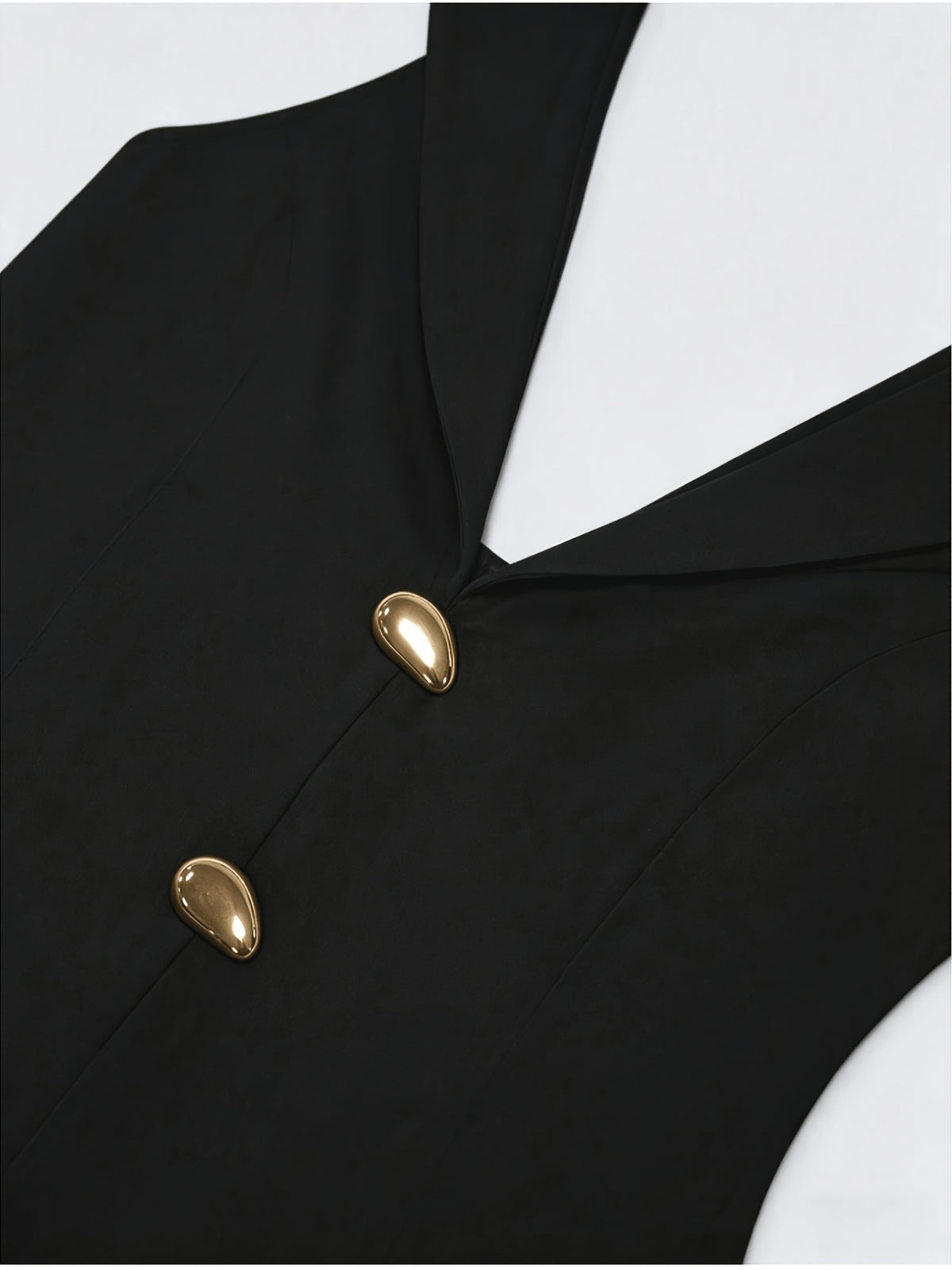 Elegant Exquisite Women'S Black Sleeveless Lapel Metal Button Waist-Cinched A-Line Dress Bridesmaid Dress Fashion Temperament Piece for Commute Date Dinner Party Daily Outfit - Black