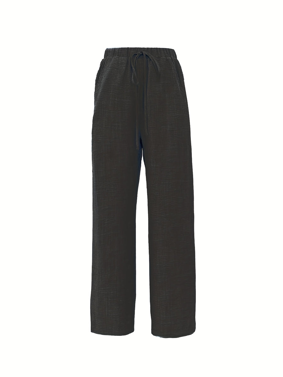 Stretch Elastic Waist Women's Pants with Insert Pockets, Simple and Versatile, 100% Polyester - Black