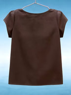 Elegant Fashion Solid Color Round Neck Top for Women - Coffee Color