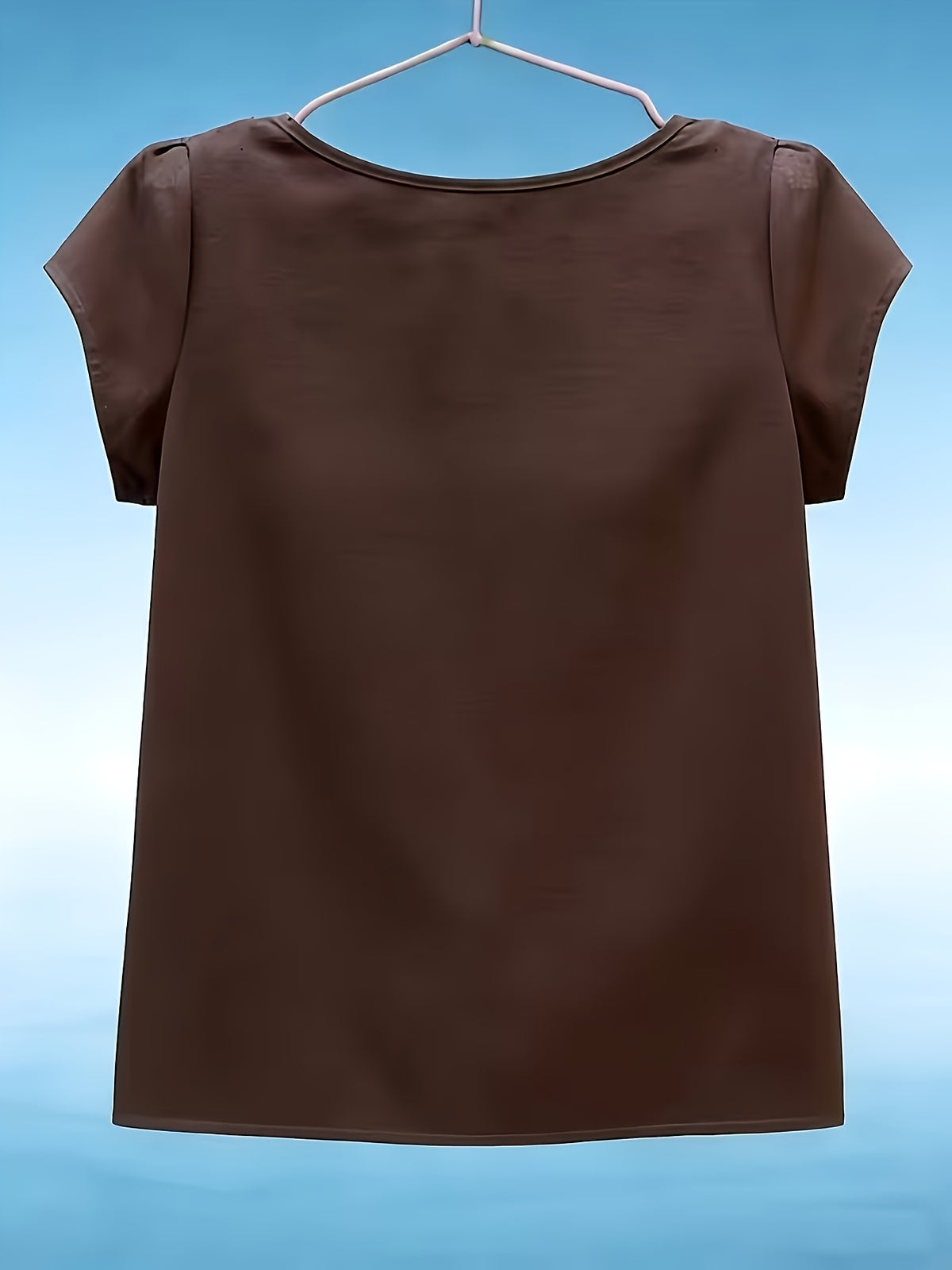 Elegant Fashion Solid Color Round Neck Top for Women - Coffee Color