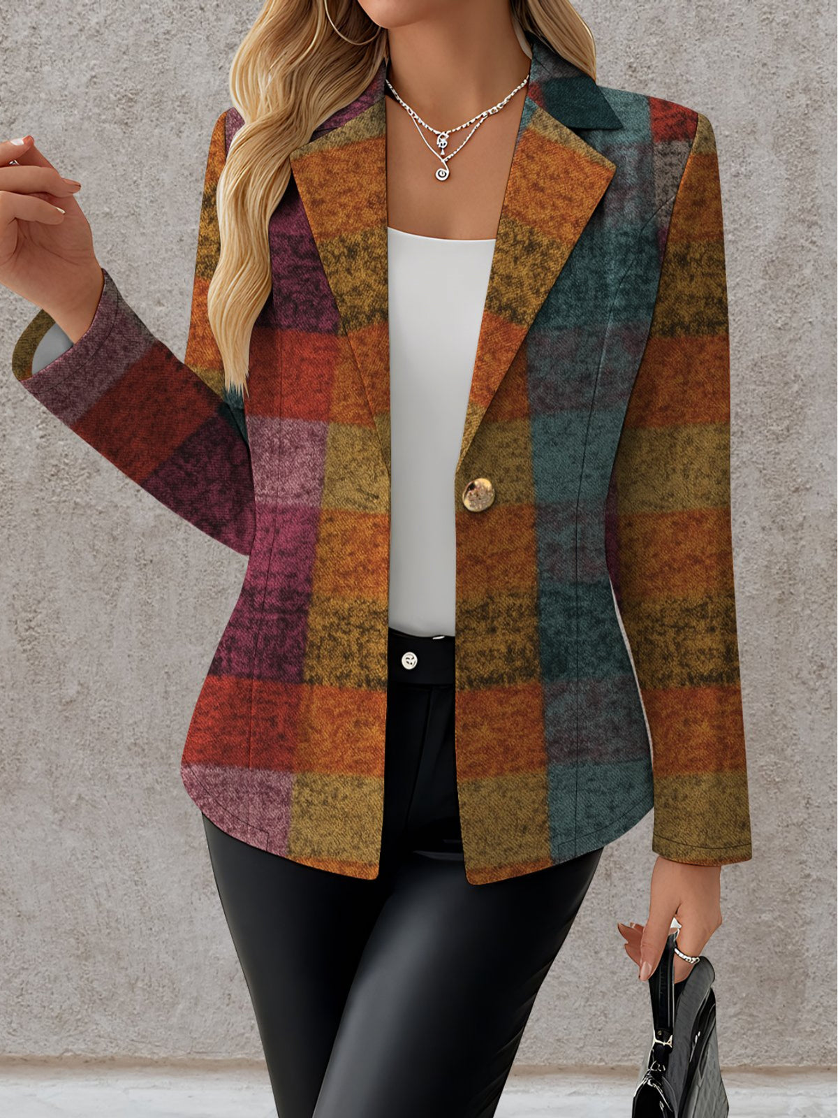 Autumn Women's Fashion, Outdoor Travel,  Clothing, Exquisite Patterns, Women's Tops, Contrasting Plaid Geometric Pattern Prints, Elegant Women's Autumn Skirts, Exquisite Women's Suit Jackets, - Mixed colors