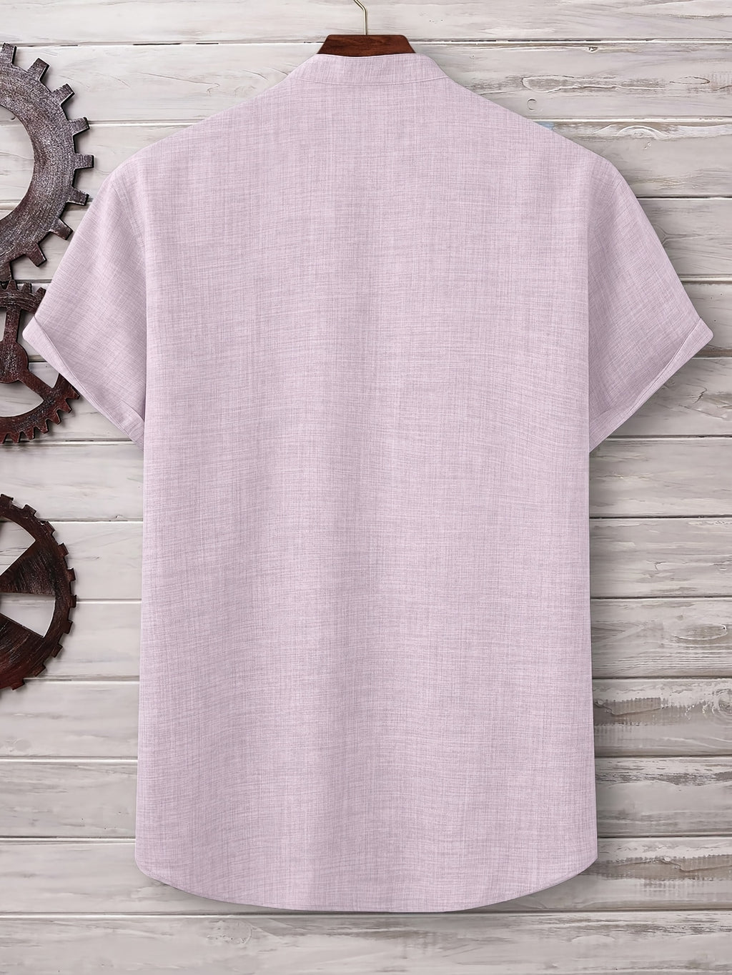-Border Trade Men'S Fashion Summer Casual Short-Sleeved Henley Shirt by Pearson Selected - Pink Color