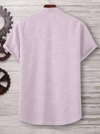 -Border Trade Men'S Fashion Summer Casual Short-Sleeved Henley Shirt by Pearson Selected - Pink Color