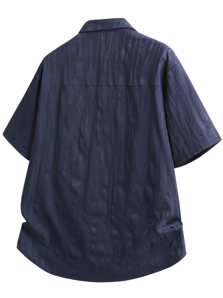 Men's Vintage Lapel Short-Sleeve Shirt, New Summer Trendy Loose Fit Casual Versatile Top Jacket - Blue