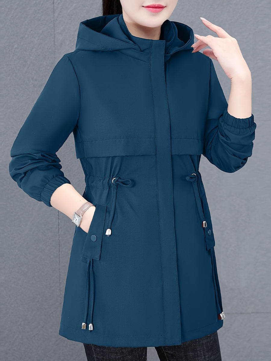 Newest Women'S Top Jacket Coat, Mid-Length Jacket, with Hood, Soft And Comfortable Fabric, 100 Fiber Material, Versatile Casual Style, Suitable for Spring, Autumn And Winter, with Drawstring Waist - Peacock Blue