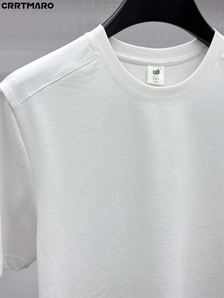 Katemar CRRTMARO New Summer Round Neck Ice Silky Fiber Fabric Quick-Dry Short Sleeve T-Shirt for Young Men, Loose Fit Casual Short Sleeve Top, Men's Apparel NKY - White