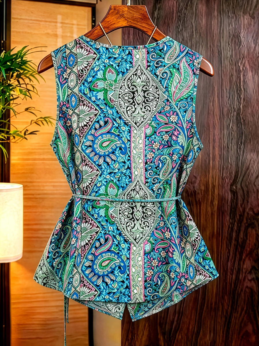 Women'S New Paisley Top, V-Neck Cross-Tie Sleeveless Slim Shirt, Fashion Casual Vest Suitable for Work, Vacation, Dating, Multi-Purpose Summer - Mixed Color 2