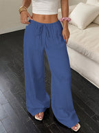 HMY Relaxed Style Pleated Wide-Leg Pants, High-Waisted Breathable Long Pants for Home or Outdoor Wear + Tala - Peacock Blue