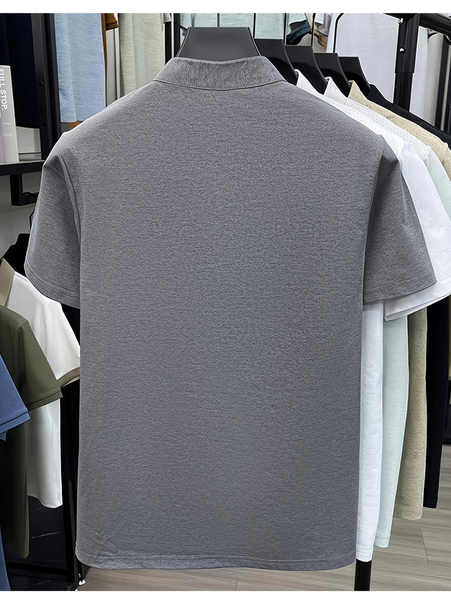 1 Men's Stand Collar Short Sleeve Polo Shirt, Suitable for Business Commutes and Daily Outings, Breathable, Moisture-Wicking, Loose Fit, Slimming, Casual Top, Basic T-Shirt for Middle-Aged and Younger Mature Men, Popular in Europe and America - White
