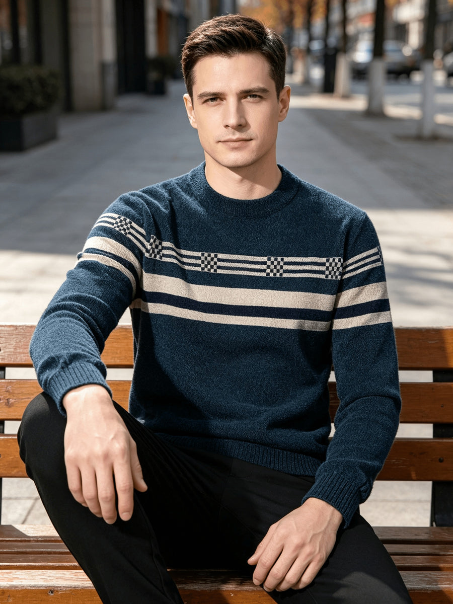 New Winter Men's Sweater, Thickened and Fleece-Lined for Extra Warmth, All-Over Fleece with Stylish Pattern, Pullover Top, Comfortable and Versatile Men's Apparel - Ha Qing