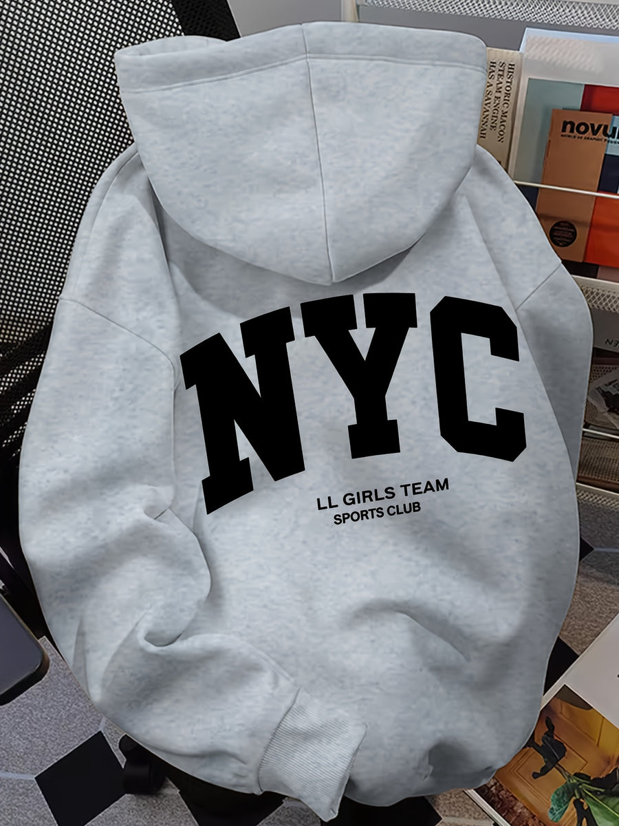 Hooded Sweatshirt with Printed Pattern, Autumn/Winter Style Sweatshirt NYC - Light Gray 1