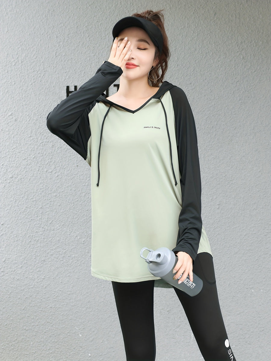 Plus Size - Plus Size - A Women'S Plus-Size Hoodie with a Color-Block Design, Loose Fit, Suitable for And Casual Wear, Stylish And Age-Reducing - Green