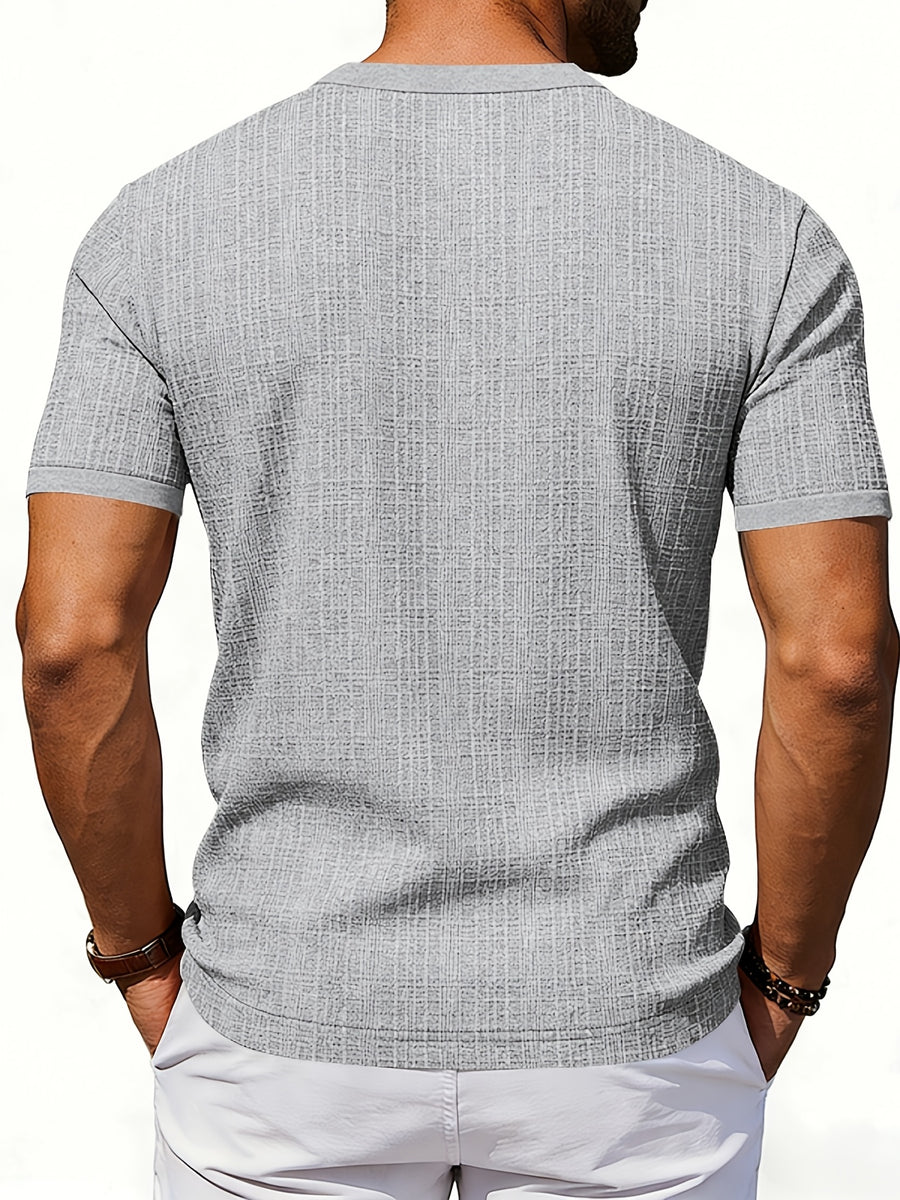 Men'S Loose Casual Henley Short-Sleeve Shirts for Summer - Light Grey
