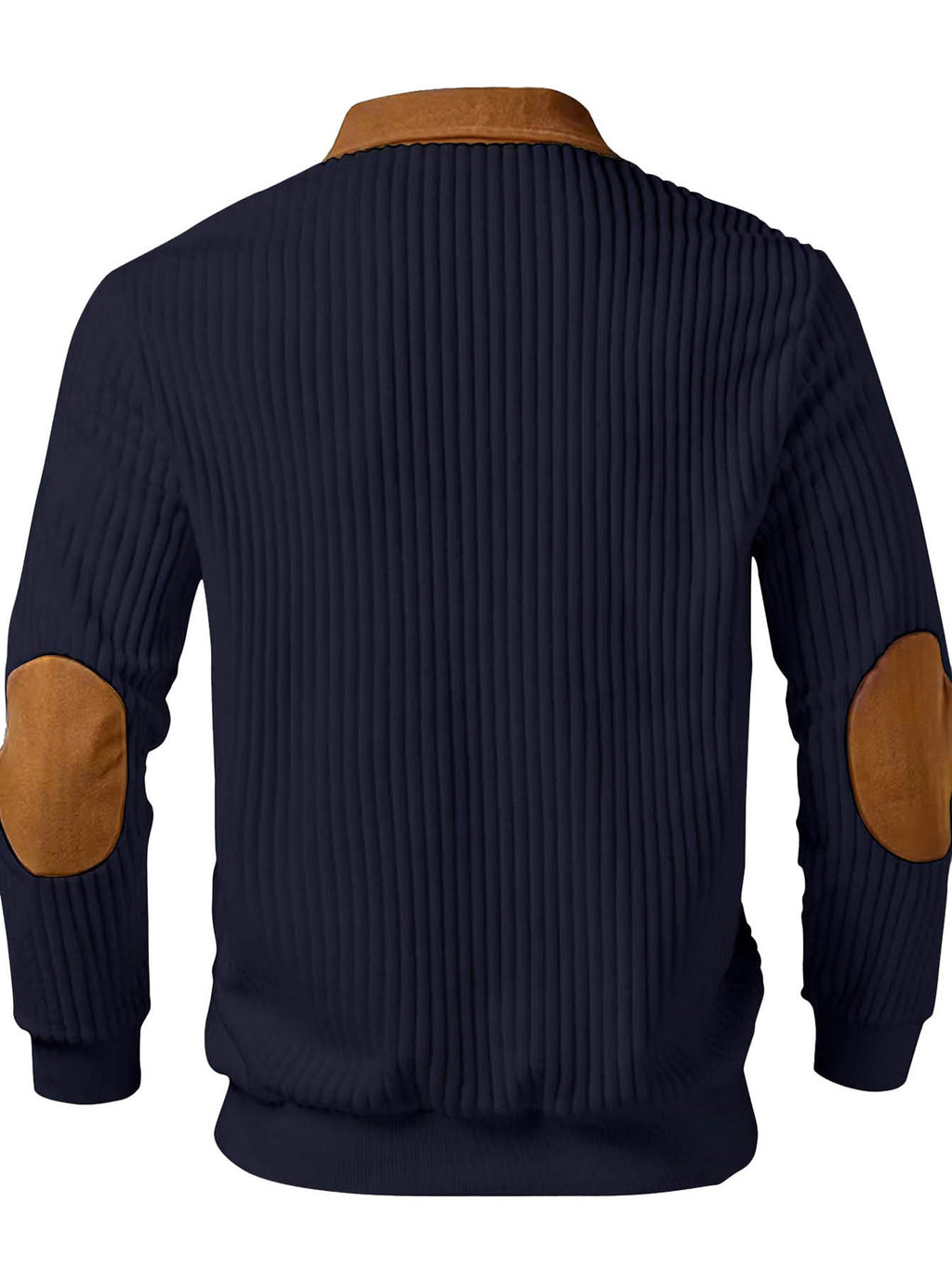 Men'S Fashion Long-Sleeve Polo, Casual Textured Ribbed Sweatshirt, Polo Collar Zipper Design Contrast Color Long-Sleeve Men'S Casual Knit Sweater - Navy Color