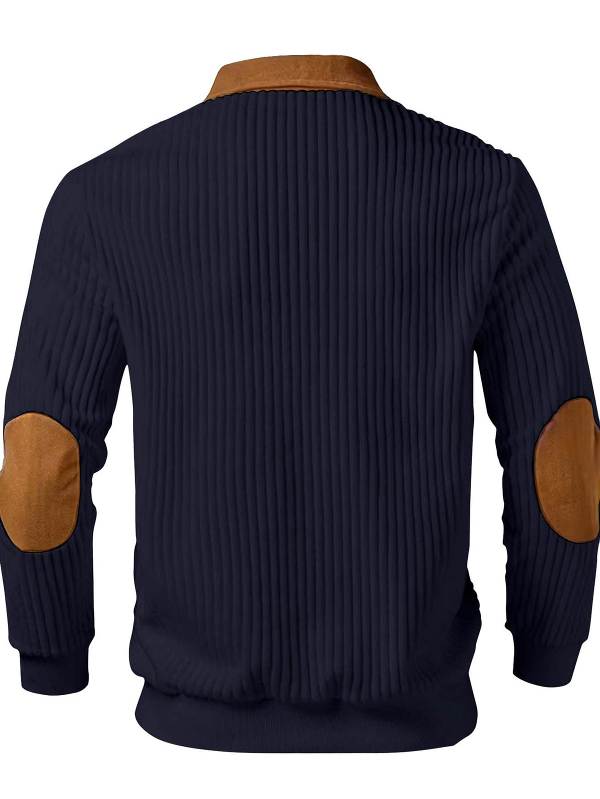 Men'S Fashion Long-Sleeve Polo, Casual Textured Ribbed Sweatshirt, Polo Collar Zipper Design Contrast Color Long-Sleeve Men'S Casual Knit Sweater - Navy Color