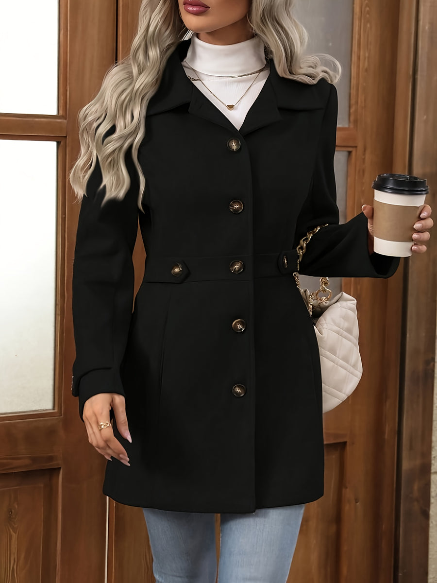 Fashion Women'S Elegant Tweed Coat Trendy Mid-Length Solid Color New Autumn Winter Coat - Black