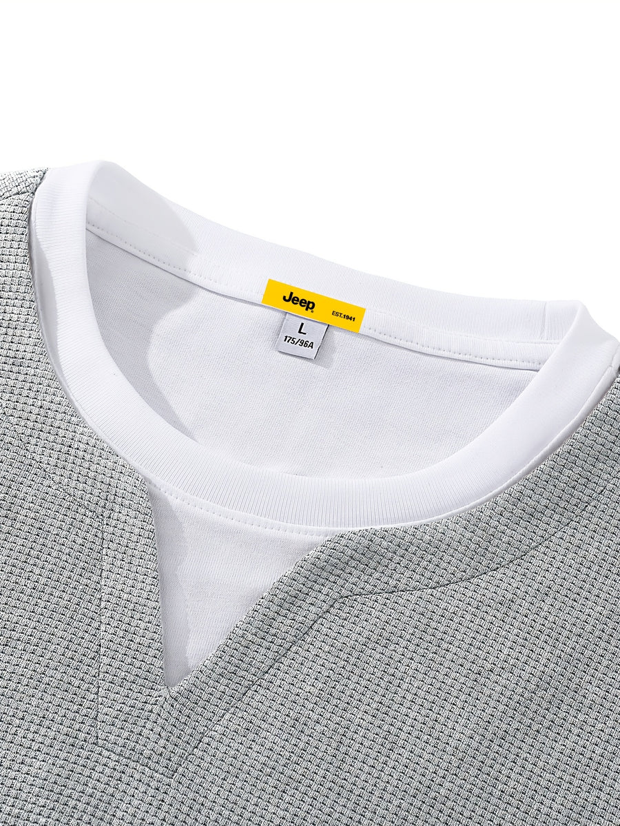 JEEP Men's Spring/Autumn Waffle Knit Colorblock 2-in-1 Look Long T-shirt - Grey