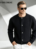 2026 New Fashion Business Mature Casual Men'S Round Neck Single Button Knit Cardigan Sweater, Soft Warm Breathable Long Sleeve Knit Jacket, Suitable for Daily, Office, And Weekend Outfits in Autumn And Winter - Black