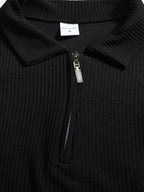Autumn/Winter Men's Long-Sleeve Lapel Outdoor Casual Sport Half-Zip Printed Polo Shirt - Black