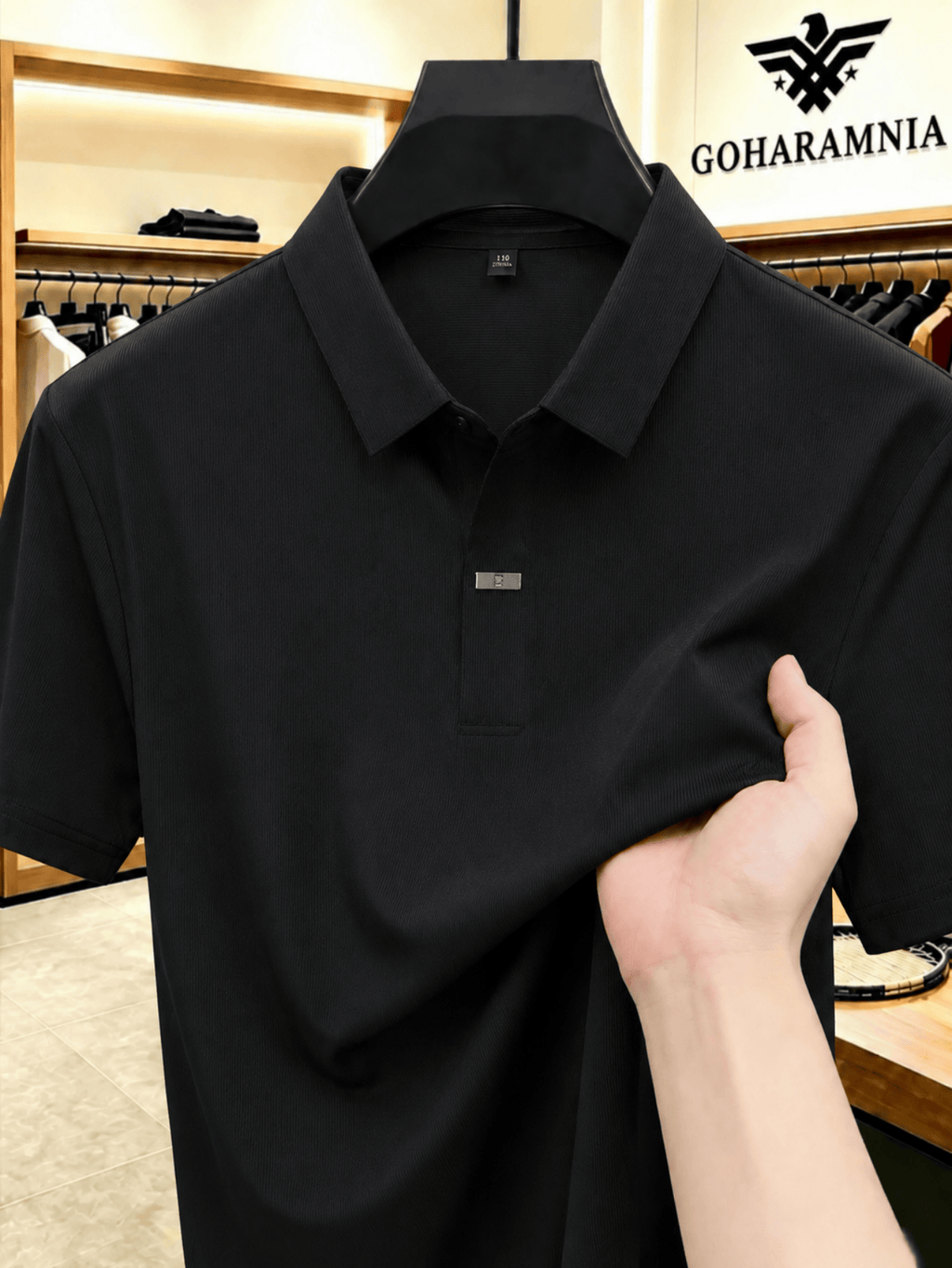 Men'S Luxury Notch Collar Polo Shirt, Thin Cool Wrinkle-Free Quick Dry Short Sleeve, Father'S Day Gift for Fishing Men'S Clothing - Black