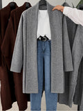 Large Lapel Buttonless Long Cardigan, Elegant Home Office Casual Versatile Foldable Wide Sleeve Loose Over-The-Knee Coat - Grey