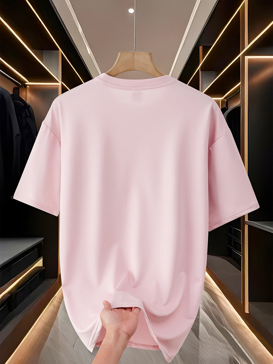 Custom T-Shirts / - "My T-Shirt, My Choice" Design Your Own with Text//Logo Suitable for Team Uniforms, Music Festival Outfits, Gifts for Him, Short Sleeve Round Neck Loose Fit Machine Washable T-Shirt - Pink Color