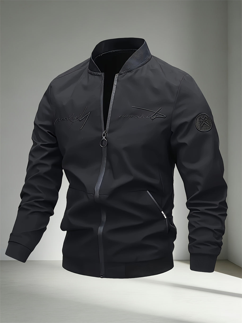 2026 New Men's Casual Windproof Jacket - A Must-Have for Stylish Men, Lightweight for Spring and Autumn, Full Zip Closure with Letter Embroidery, Casual Pilot Jacket Baseball Jacket, Fashionable and Versatile Streetwear Trend, Suitable for Outdoor - Classic Black
