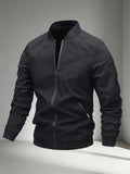 2026 New Men's Casual Windproof Jacket - A Must-Have for Stylish Men, Lightweight for Spring and Autumn, Full Zip Closure with Letter Embroidery, Casual Pilot Jacket Baseball Jacket, Fashionable and Versatile Streetwear Trend, Suitable for Outdoor - Classic Black