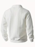 Autumn Winter Men'S Zipper Lapel Sweatshirt, Fashion Jacquard Long Sleeve Collared Shirt - White