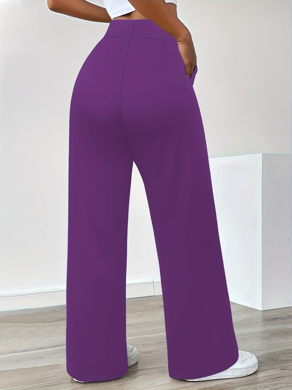 In-Stock Versatile Solid Color Stretch Straight-Leg Trousers - Purple