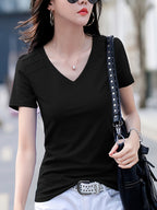 Women's Solid Color T-Shirt Suitable for - Wear - Soft Non- Blouse-Compatible Middle Eastern Style Top, Medium Stretch Opaque Base Layer for Casual & Professional Outfits, Hand Washable Minimalist Wardrobe Essential - Black