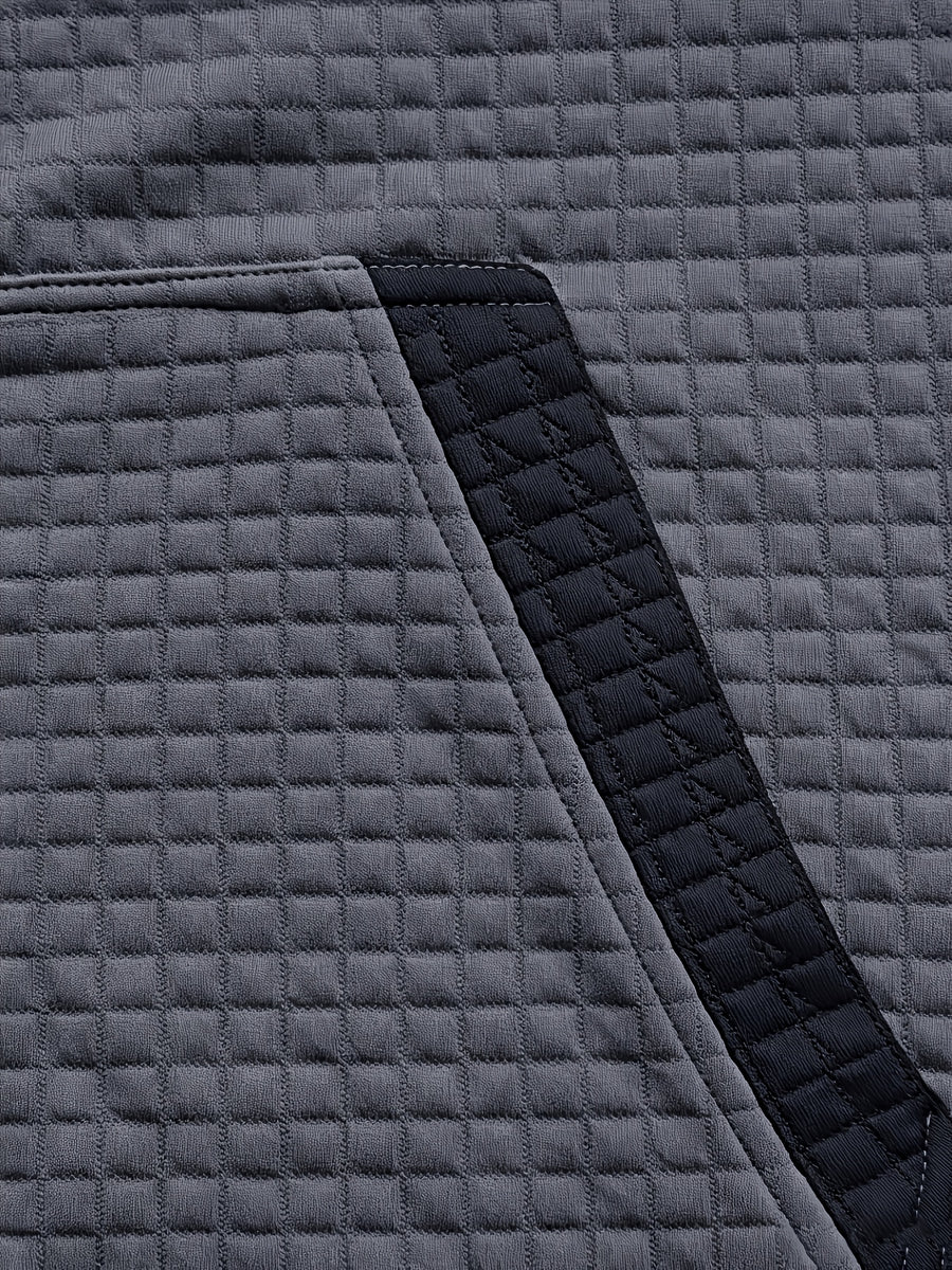 Autumn/Winter Men's Thickened Jacquard Long-Sleeve Open Cardigan Jacket, Hooded Fashionable Checkered Jacquard Textured Fabric, Comfortable Outerwear Suitable for Daily Outings, Outdoor Sports, Travel, and Vacations. Lightweight and Comfortable - Grey