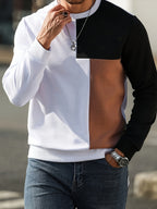 Men'S Fashion Casual Round Neck Patchwork Athletic Pullover Sweatshirt - Black
