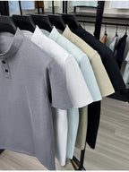 1 Men's Stand Collar Short Sleeve Polo Shirt, Suitable for Business Commutes and Daily Outings, Breathable, Moisture-Wicking, Loose Fit, Slimming, Casual Top, Basic T-Shirt for Middle-Aged and Younger Mature Men, Popular in Europe and America - Grey
