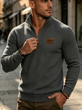 BOWZ Men's Casual Top, Solid Color Stand Collar Sweatshirt, Half-Zip Design, Warm Knit Henley Shirt, Skin-Friendly and Sweat-Absorbent, Simple, Casual, Fashionable, and Versatile, Men's Autumn/Winter Long-Sleeve Top, Suitable for Daily Leisure - Dark Gray