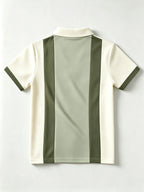 Men'S Retro Color-Block Vertical Stripe Polo Shirt, Short Sleeve Lapel Casual Summer Daily Polo Shirt (Latin America) - fern green