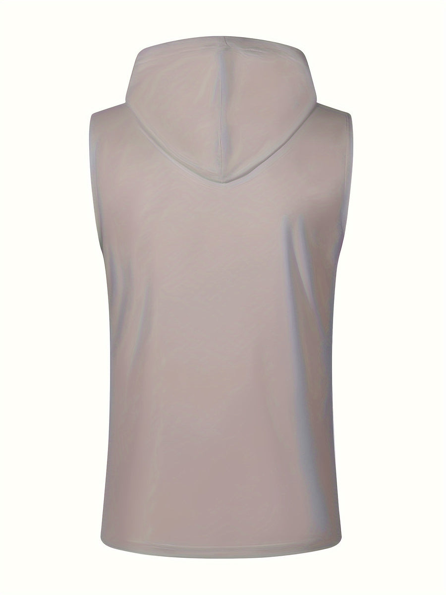 Men's Sleeveless Hooded Henley Shirt - Lightweight, Breathable Polyester | Summer Casual & Sporty Top with Button Detail | Machine Washable - Grey