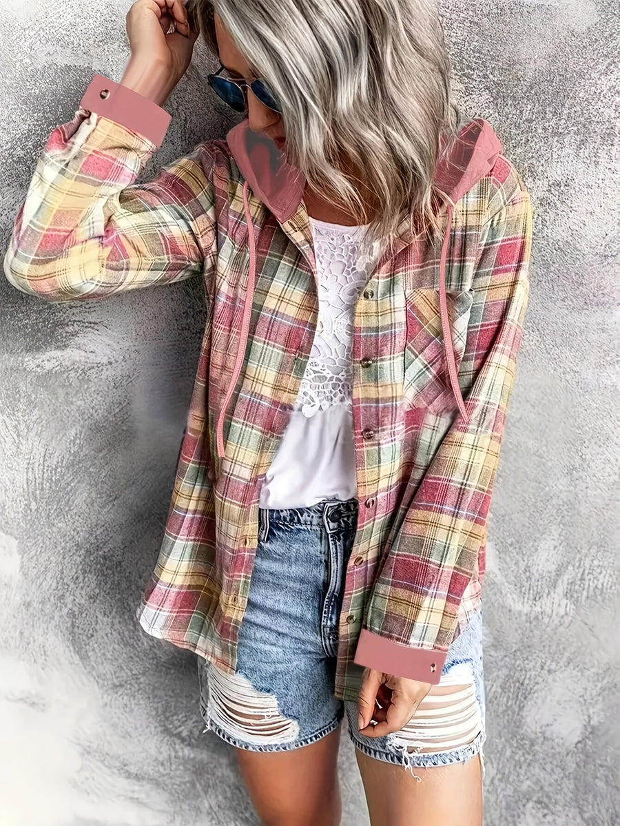 Hooded Plaid Sweatshirt - Multicolor