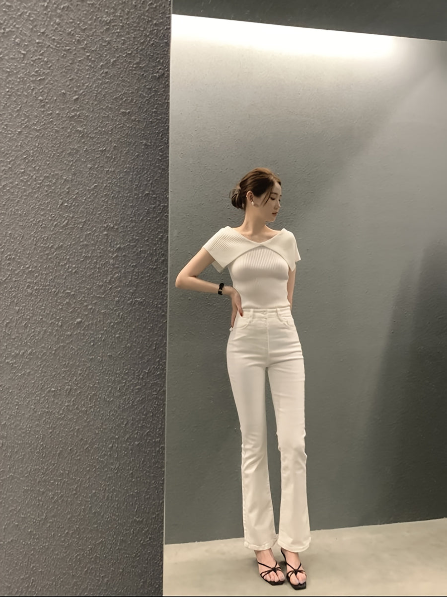 Gentle Style Refreshing - T-Shirt for Women, 2025 Summer New Arrival, Elegant Fashionable and Stylish Top - White
