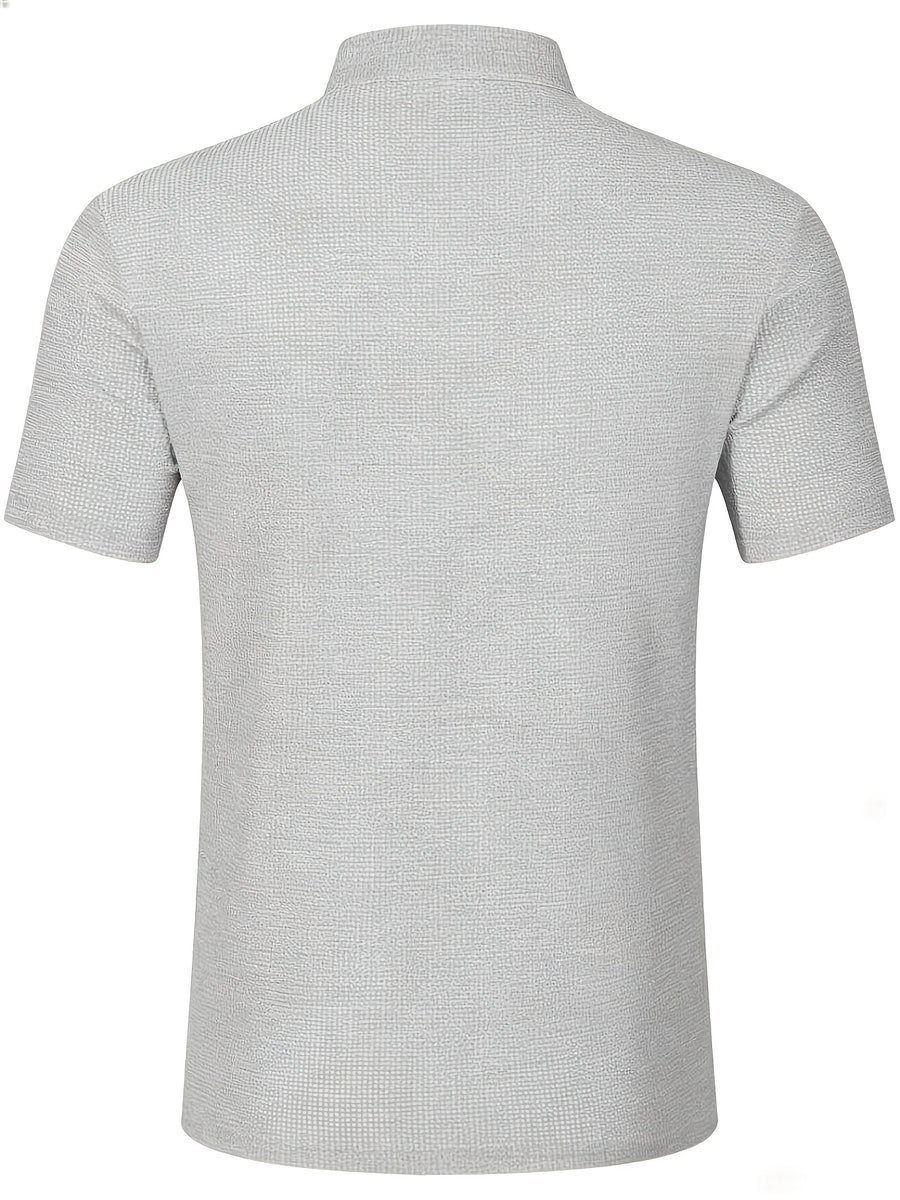 Men's Solid Color Patchwork T-Shirt, Simple and Elegant with a Vintage Button Design, Comfortable to Wear. Suitable for Spring, Summer, Home, Outings, and Travel Occasions, Showcasing a New Casual and Business Style - Grey
