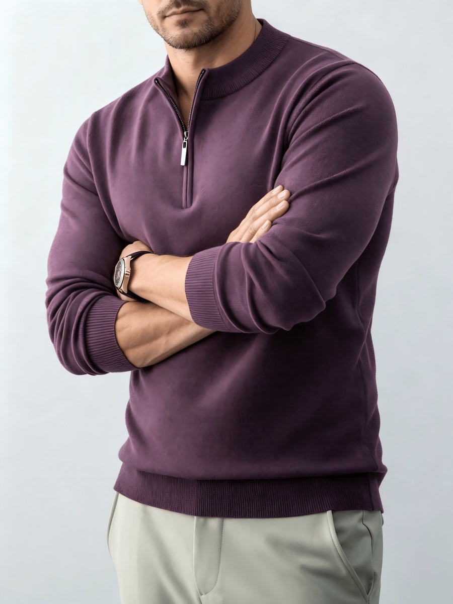 Fall Winter Men'S Half-Zipper Stand-Collar Knit Pullover, Classic Long Sleeve Fit for Casual Social Wear, Daily Commute, Light Business Meeting, Casual Gathering - Purple