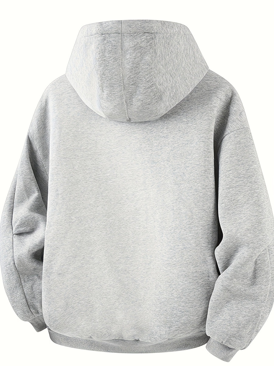 Men's Color-Block Hooded Zip-Up Jacket, College Style Outerwear - Grey