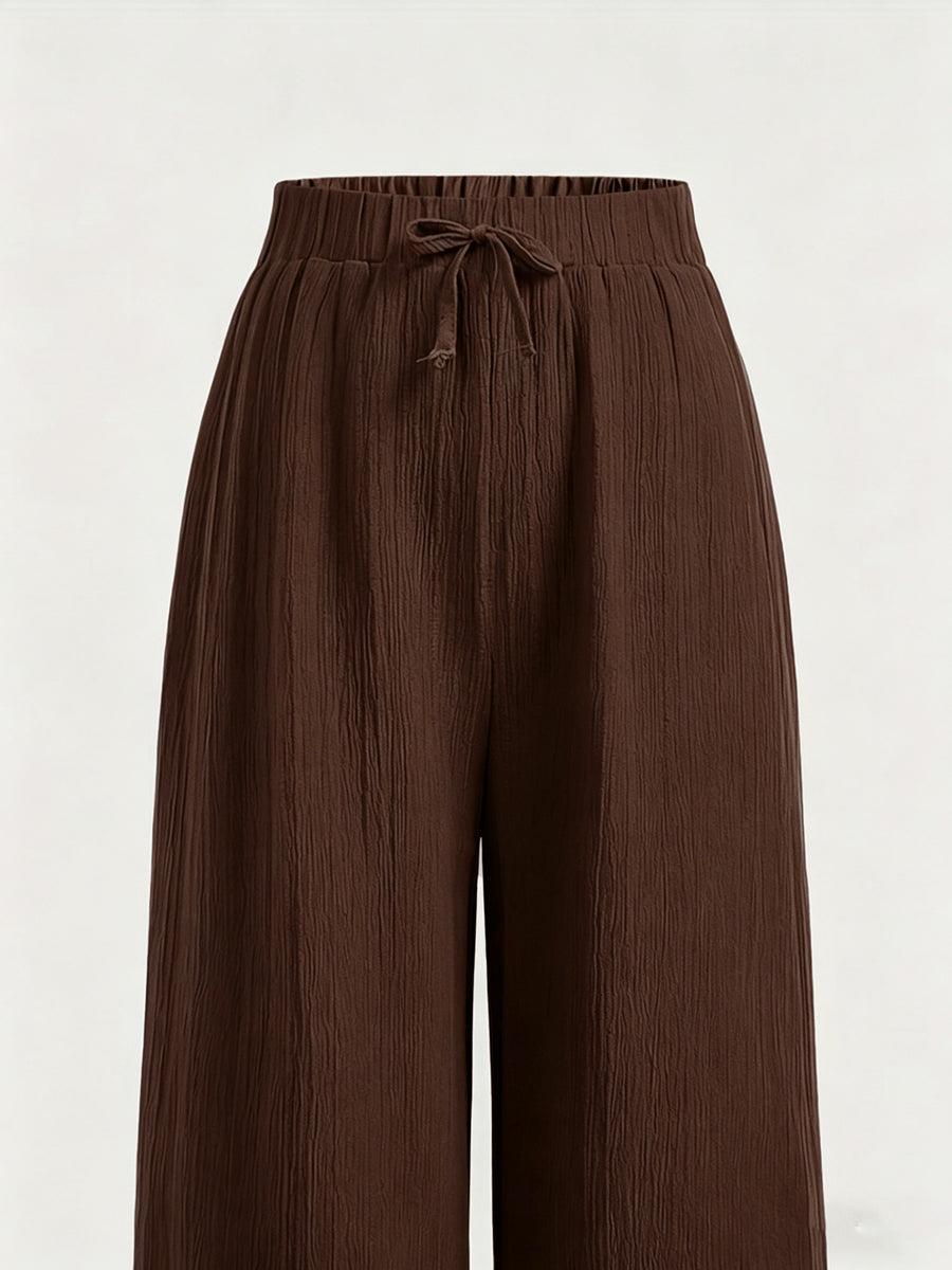 Summer High-Waisted Wide-Leg Pants for Women, High-Quality Draped Loose Straight-Leg Trousers, Casual Pants, Thin Style + Talan - Coffee Brown