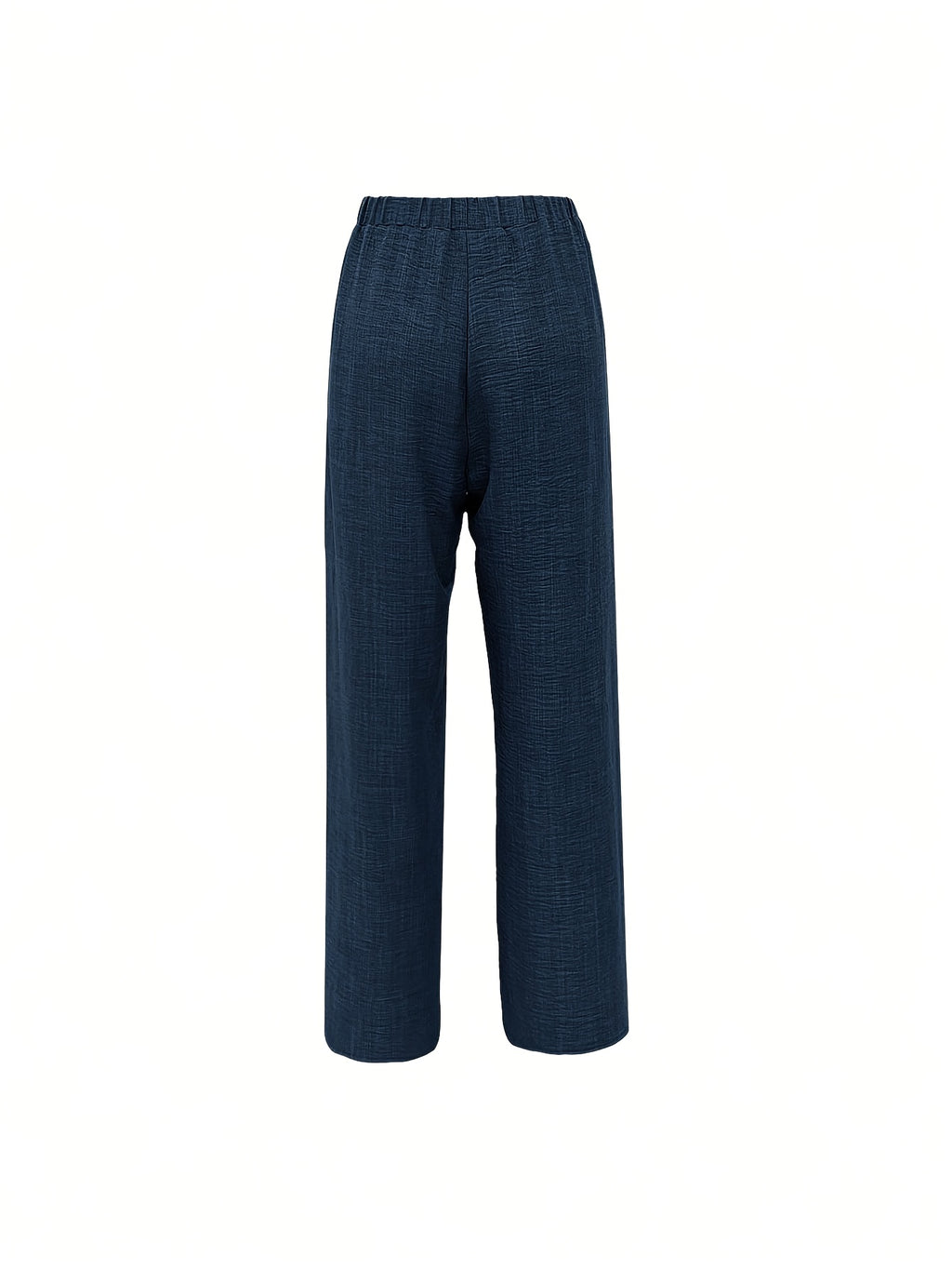 Women'S Solid Color Long Pants, Side Seam Lace Trim, Casual Wear, Loose Trousers - Navy Color