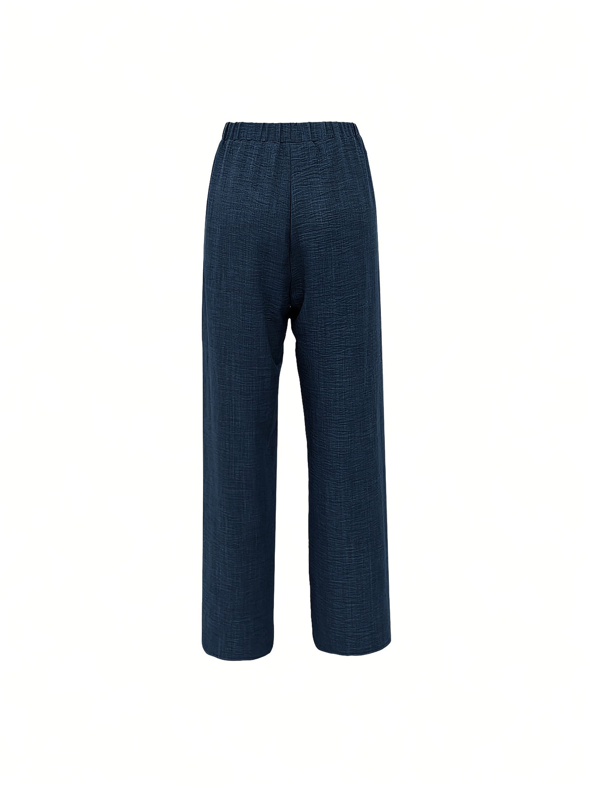 Women'S Solid Color Long Pants, Side Seam Lace Trim, Casual Wear, Loose Trousers - Navy Color