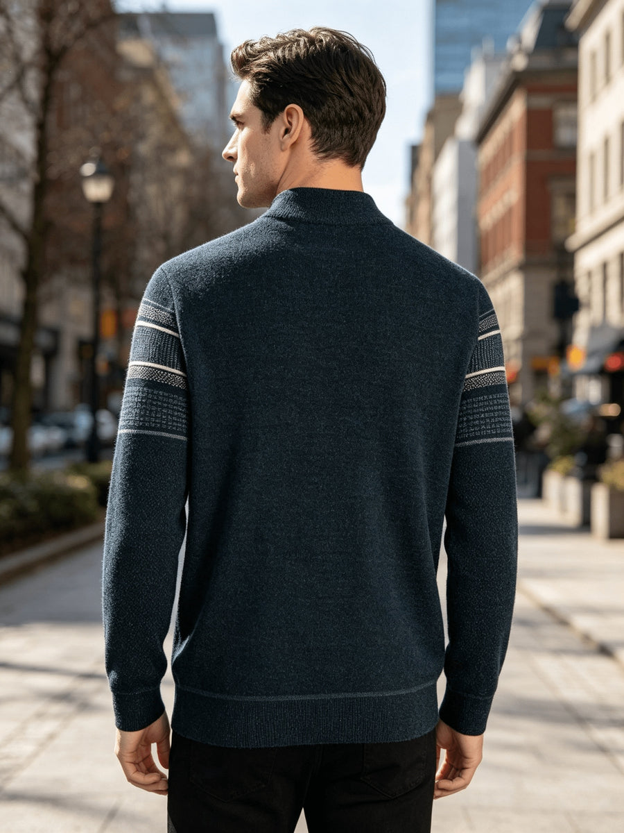 Winter New Men'S Fleece Thickened Semi-High Neck Jacquard Sweater Warm Comfortable All-In-One Plush Men'S Top Winter Cold-Proof - Ha Qing